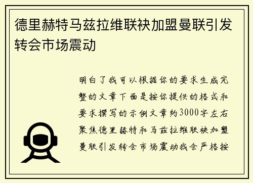德里赫特马兹拉维联袂加盟曼联引发转会市场震动